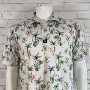 Bad Birdie Shirt Men's Large Performance‎ Polo Palms Flamingo Beach Golfing Golf